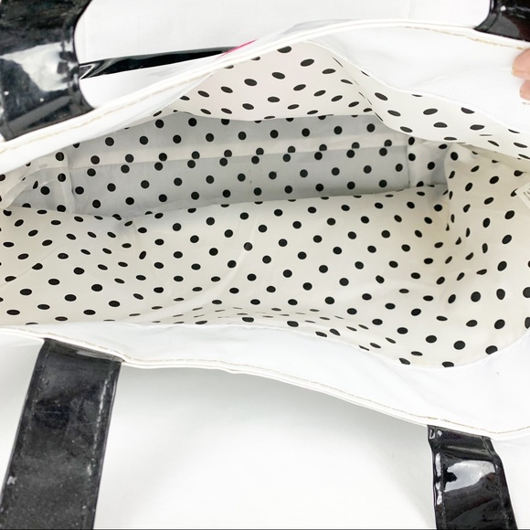 Retro 1960’s Style Vinyl Tote Bag Black White Pink Polka Dot Lining Monogram - Picture 4 of 8